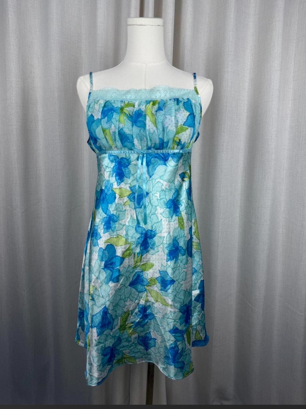 Linea Donatella Blue & Aqua Floral Satin Slip Dress